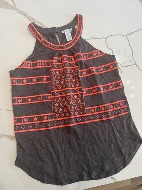 Sundance Coral Embroidered Gray Halter Tank Top M